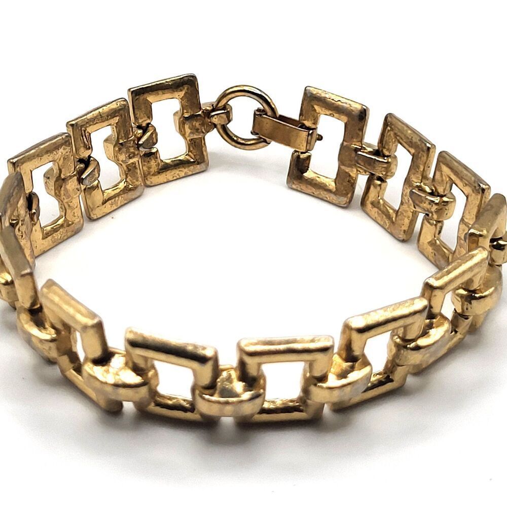 Vintage 80s Square Link Bracelet Gold tone Tennis 7in